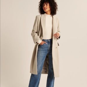 Abercrombie & Fitch Double Breasted Wool-blend Coat in Cream
